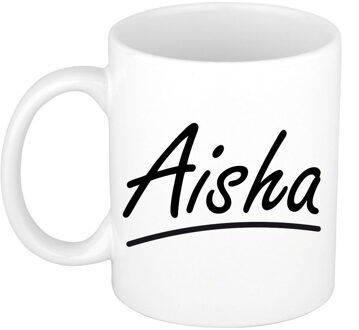 Bellatio Decorations Aisha Naam koffiemok - beker - met sierlijke letters - wit - 300 ml - Cadeau - Dames