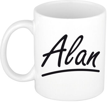 Bellatio Decorations Alan Naam koffiemok - beker - met sierlijke letters - wit - 300 ml - Cadeau - Heren