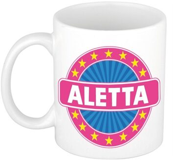 Bellatio Decorations Aletta voornaam koffiemok - beker - wit/roze - 300 ml - Cadeau - Dames - Collega - Moederdag