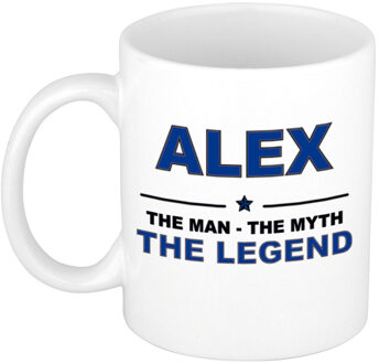 Bellatio Decorations Alex cadeau mok - man myth legend - naam koffiemok / beker - wit en blauw - 300 ml Donkerblauw