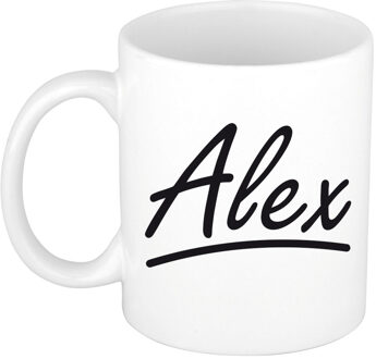 Bellatio Decorations Alex Naam koffiemok - beker - met sierlijke letters - wit - 300 ml - Cadeau - Heren