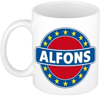 Bellatio Decorations Alfons voornaam koffiemok - beker - wit/blauw - 300 ml - Cadeau - Heren - Collega - Vaderdag
