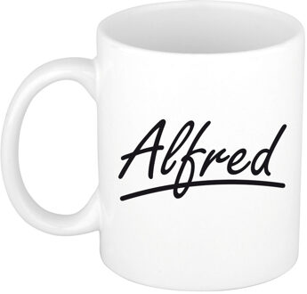 Bellatio Decorations Alfred Naam koffiemok - beker - met sierlijke letters - wit - 300 ml - Cadeau - Heren