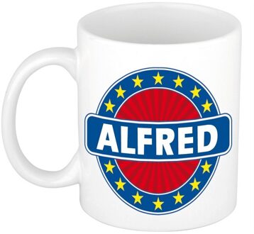 Bellatio Decorations Alfred voornaam koffiemok - beker - wit/blauw - 300 ml - Cadeau - Heren - Collega - Vaderdag