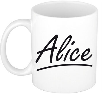 Bellatio Decorations Alice Naam koffiemok - beker - met sierlijke letters - wit - 300 ml - Cadeau - Dames