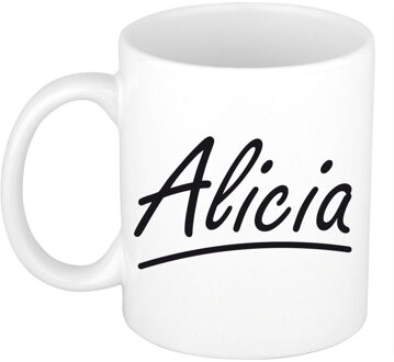 Bellatio Decorations Alicia Naam koffiemok - beker - met sierlijke letters - wit - 300 ml - Cadeau - Dames