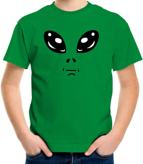 Bellatio Decorations Aliens buitenaards wezen gezicht - verkleed t-shirt - groen - kinderen - carnaval M (134-140)