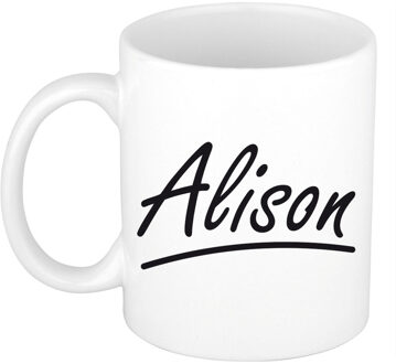 Bellatio Decorations Alison Naam koffiemok - beker - met sierlijke letters - wit - 300 ml - Cadeau - Dames