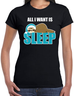 Bellatio Decorations All I want is sleep / Ik wil alleen slapen fun tekst pyjama shirt zwart dames - Grappig slaapshirt 2XL