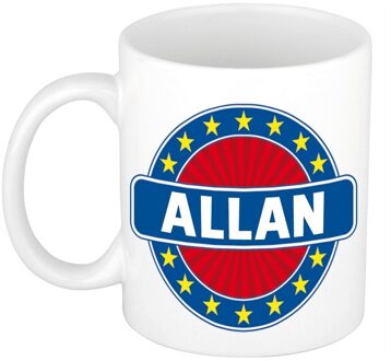 Bellatio Decorations Allan voornaam koffiemok - beker - wit/blauw - 300 ml - Cadeau - Heren - Collega - Vaderdag