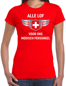 Bellatio Decorations Alle lof voor ons medisch personeel t-shirt rood voor dames 2XL