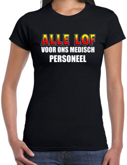 Bellatio Decorations Alle lof voor ons medisch personeel t-shirt zwart voor dames 2XL