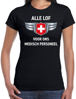 Bellatio Decorations Alle lof voor ons medisch personeel t-shirt zwart voor dames 2XL