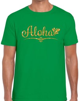 Bellatio Decorations Aloha goud glitter hawaii t-shirt groen heren 2XL