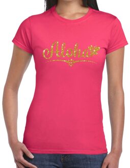 Bellatio Decorations Aloha goud glitter hawaii t-shirt roze dames 2XL