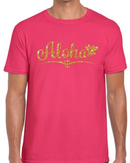 Bellatio Decorations Aloha gouden glitter hawaii t-shirt roze heren