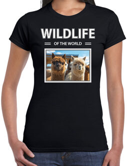 Bellatio Decorations Alpaca t-shirt met dieren foto wildlife of the world zwart voor dames