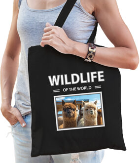 Bellatio Decorations Alpaca tasje zwart volwassenen en kinderen - wildlife of the world kado boodschappen tas