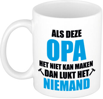 Bellatio Decorations Als deze opa het niet kan maken dan lukt het niemand Koffiemok - beker - 300 ml - wit - klusser Blauw