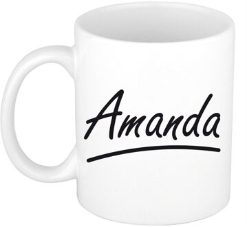 Bellatio Decorations Amanda Naam koffiemok - beker - met sierlijke letters - wit - 300 ml - Cadeau - Dames