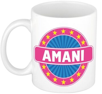Bellatio Decorations Amani voornaam koffiemok - beker - wit/roze - 300 ml - Cadeau - Dames - Collega - Moederdag