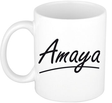 Bellatio Decorations Amaya Naam koffiemok - beker - met sierlijke letters - wit - 300 ml - Cadeau - Dames