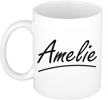 Bellatio Decorations Amelie Naam koffiemok - beker - met sierlijke letters - wit - 300 ml - Cadeau - Dames