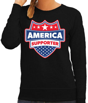 Bellatio Decorations Amerika / America schild supporter sweater zwart voor dames XS