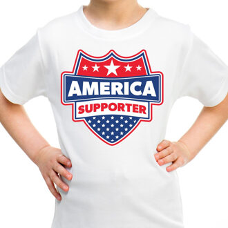 Bellatio Decorations Amerika / America schild supporter  t-shirt wit voor kinderen L (146-152)