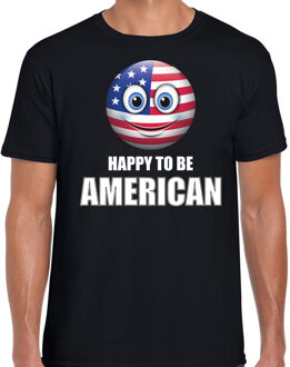 Bellatio Decorations Amerika emoticon Happy to be American landen t-shirt zwart heren