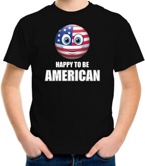Bellatio Decorations Amerika Emoticon Happy to be American landen t-shirt zwart kinderen XS (110-116)