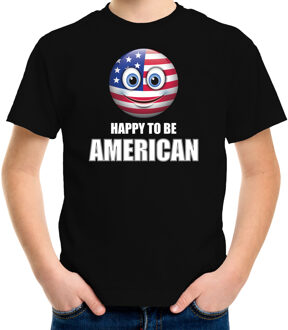 Bellatio Decorations Amerika Emoticon Happy to be American landen t-shirt zwart kinderen