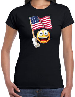 Bellatio Decorations Amerika supporter / fan emoticon t-shirt zwart voor dames 2XL