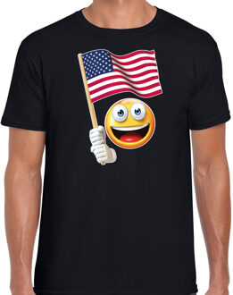 Bellatio Decorations Amerika supporter / fan emoticon t-shirt zwart voor heren 2XL