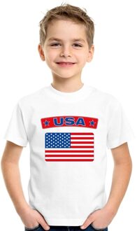 Bellatio Decorations Amerika t-shirt met amerikaanse vlag wit kinderen l (146-152)