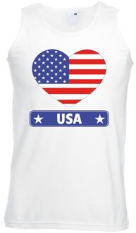 Bellatio Decorations Amerika/ USA hart vlag singlet shirt/ tanktop wit heren 2XL