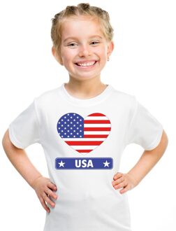 Bellatio Decorations Amerika/ usa kinder t-shirt met amerikaanse vlag in hart wit jongens en meisjes xl (158-164)