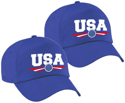 Bellatio Decorations Amerika / USA landen pet - 2x stuks - blauw - volwassenen - Baseball caps - WK / Olympische spelen o