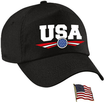 Bellatio Decorations Amerika/USA supporters setje - baseballcap print zwart - colbert pin broche vlag - volwassenen