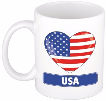 Bellatio Decorations Amerikaanse vlag hartje theebeker 300 ml Blauw