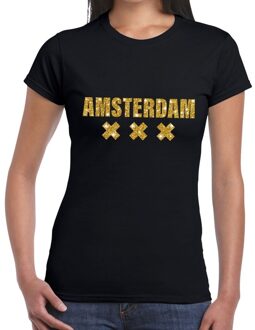 Bellatio Decorations Amsterdam gouden glitter tekst t-shirt zwart dames 2XL