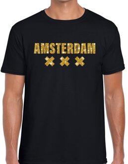 Bellatio Decorations Amsterdam gouden glitter tekst t-shirt zwart heren 2XL