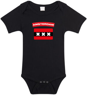 Bellatio Decorations Amsterdam rompertje - met vlag - zwart - voor babys - kraamcadeau 80 (9-12 maanden)