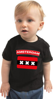 Bellatio Decorations Amsterdam steden shirtje met vlag zwart voor babys 62 (1-3 maanden)