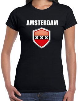 Bellatio Decorations Amsterdam supporter t-shirt met Amsterdamse vlag schild zwart dames