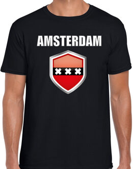 Bellatio Decorations Amsterdam supporter t-shirt met Amsterdamse vlag schild zwart heren