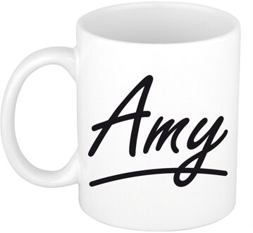 Bellatio Decorations Amy Naam koffiemok - beker - met sierlijke letters - wit - 300 ml - Cadeau - Dames