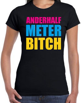 Bellatio Decorations Anderhalf meter bitch fun tekst t-shirt zwart dames 2XL