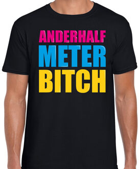 Bellatio Decorations Anderhalf meter bitch fun tekst t-shirt zwart heren 2XL