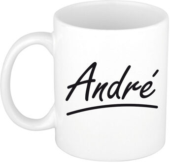 Bellatio Decorations Andre Naam koffiemok - beker - met sierlijke letters - wit - 300 ml - Cadeau - Heren